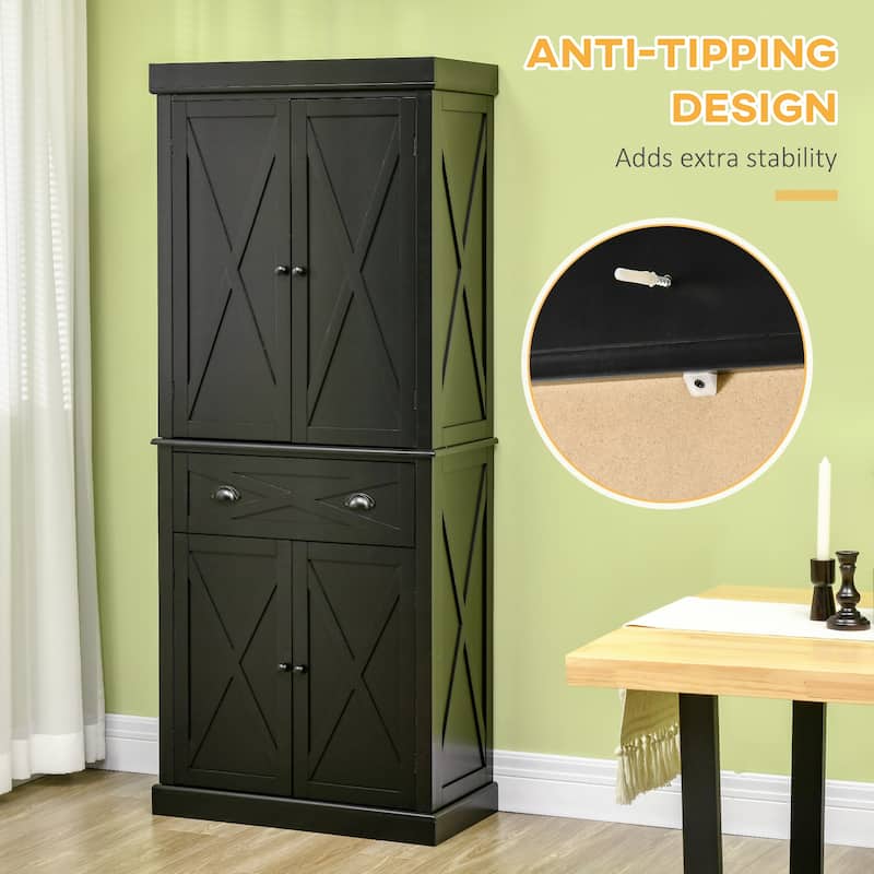 Freestanding Modern Farmhouse 4 Door Kitchen Pantry Cabinet - Black