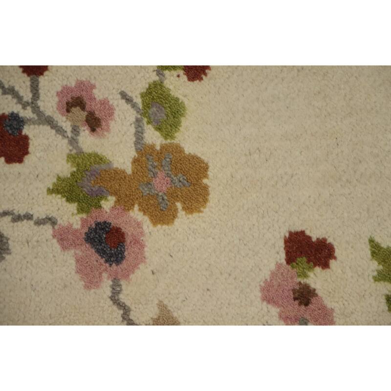 Hand Knotted Oriental 100% Wool Carpet Traditional Floral Beige & Ivories Art Deco Area Rug - 9' 7'' X 7' 10''