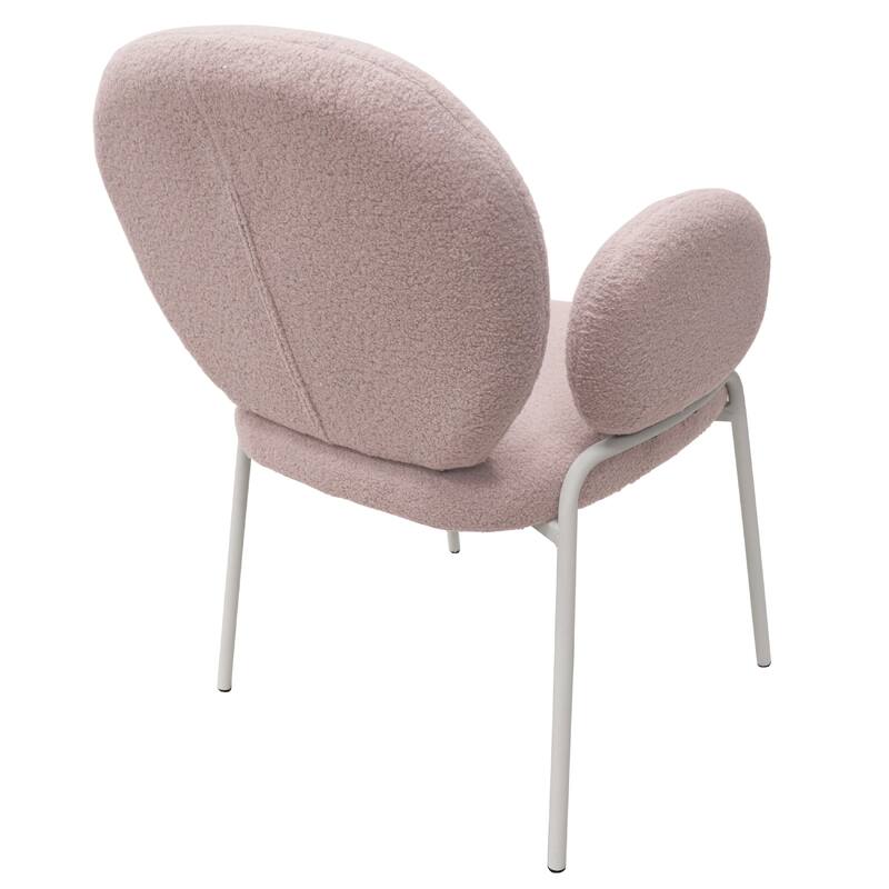 Celestial Modern Boucle Dining Side Chair with White Powder Coated Iron Frame Kitchen Chair Set of 2
