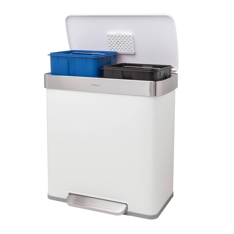Qualiazero 16 Gal (8 Gal dual unit) Rectangular Recycle Step Can - Stainless Steel
