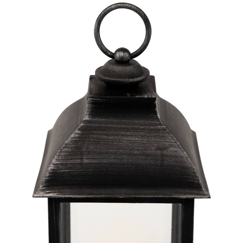 LED Lantern with Flameless Candle - 12.5" - Brushed Silver