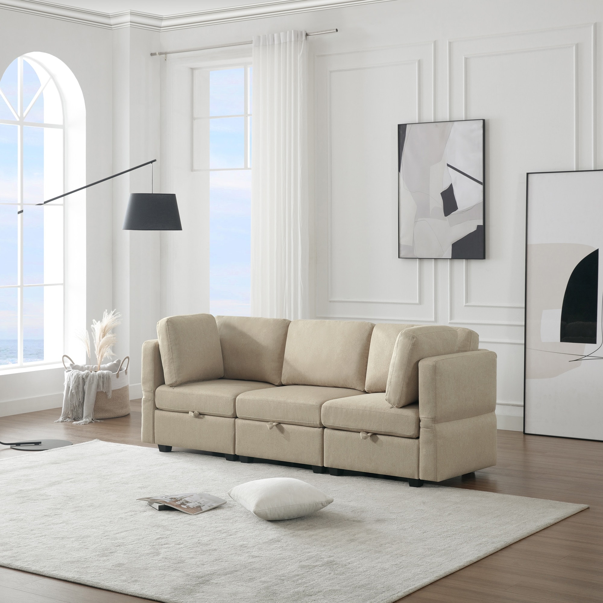 Living Room Beige Convertible Settee Sofa with Storage - Bed Bath & Beyond