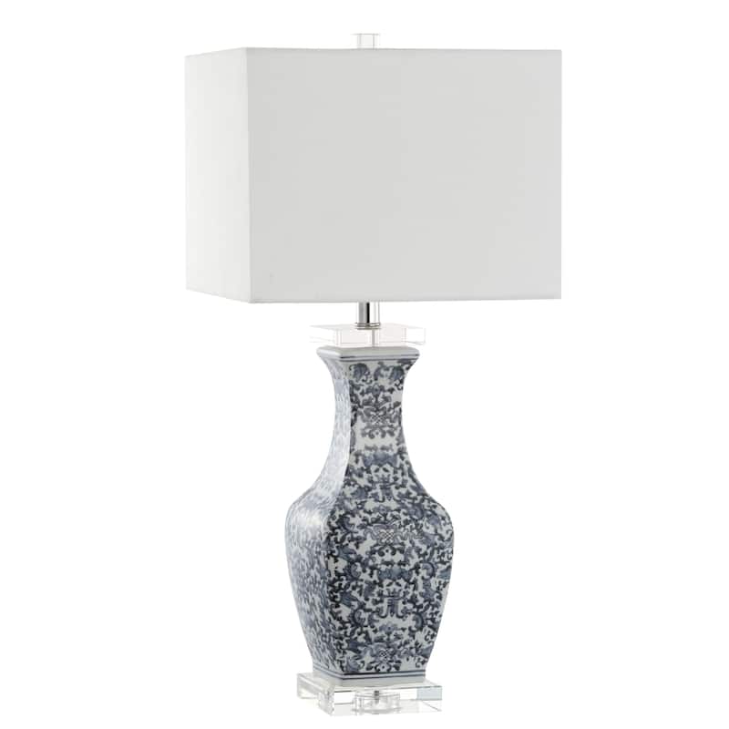 Mercer 28" Ceramic/Crystal LED Table Lamp, Blue/White by JONATHAN Y