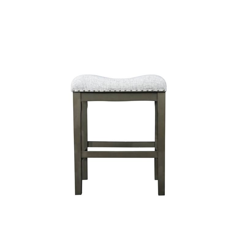 Azalea Park Bar Height Upholstered Wood Saddle Stool - 19 W x 13.25 D x 29 H" - Grey Wood with Light Grey