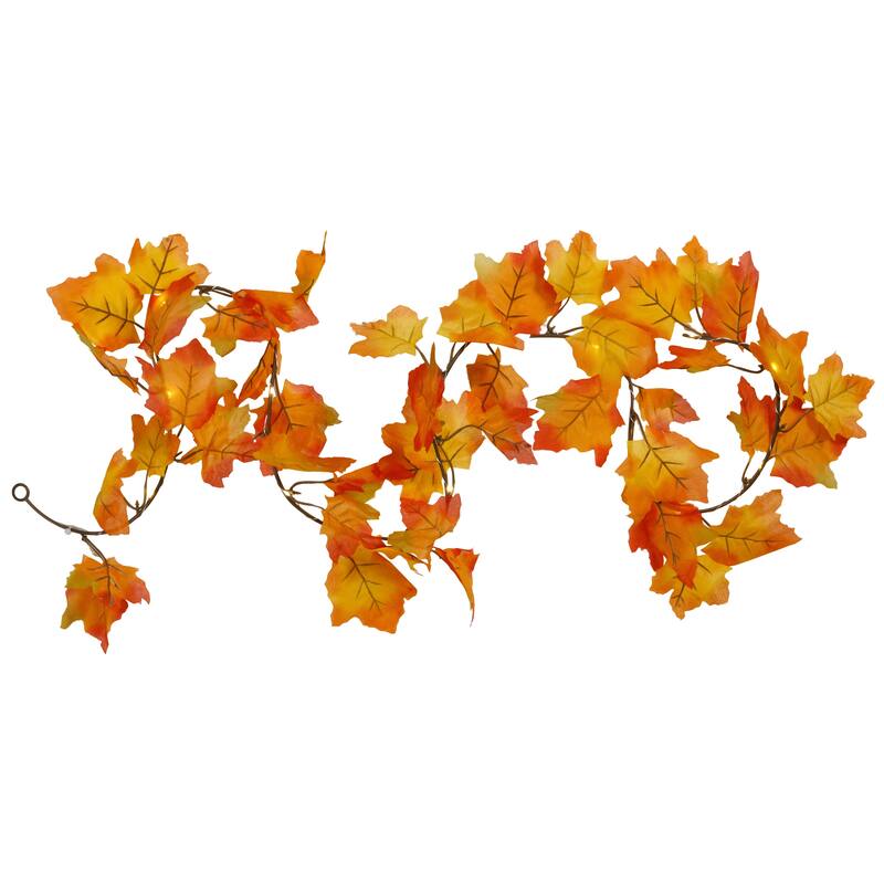 Pre-Lit Battery Operated Maple Leaf Fall Harvest Garland - 5' x 5" - Warm White Lights