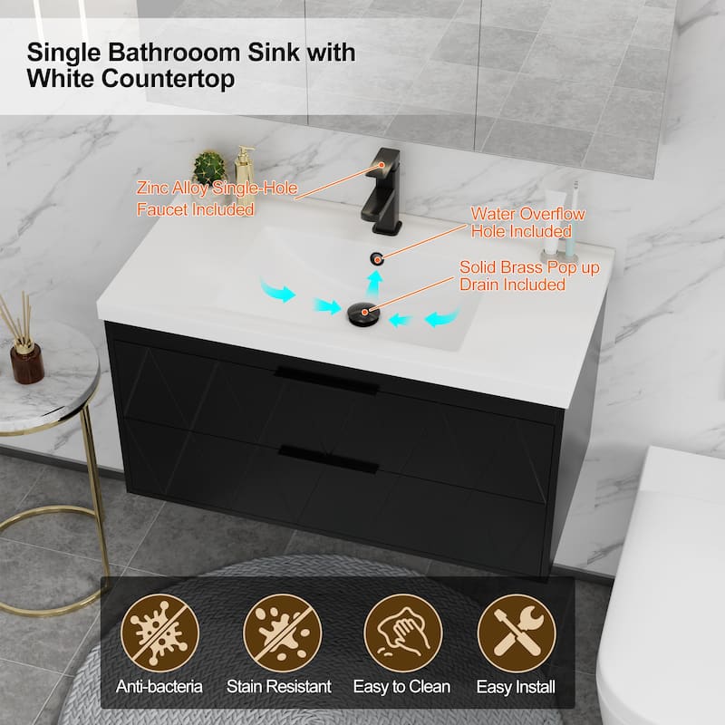 24"/30"/36"/48" Integrated Sink Wall Mounted Bathroom Vanity Set