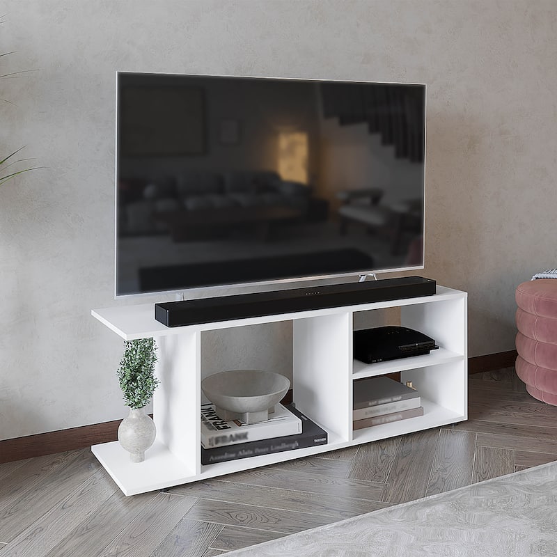 Modern TV Stand for 60-69 Inch TVs, 5 Open Shelves, Simple Design - White