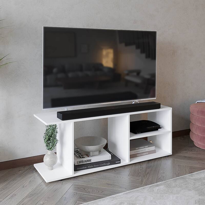 Modern TV Stand for 60-69 Inch TVs, 5 Open Shelves for Storage, Stylish and Functional Entertainment Center - White
