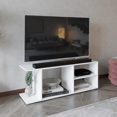 Sturdy TV Stand for 65-Inch TV, 5-Shelf Storage Entertainment Unit, Ideal for Media Devices, Books, and Decor