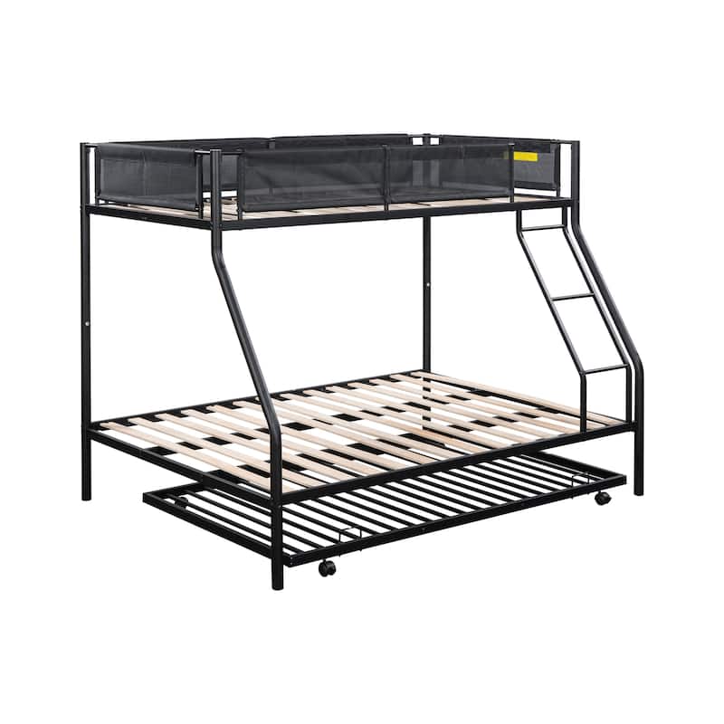Twin over Full Metal Bunk Bed with Trundle/ Sturdy Metal Bed Frame