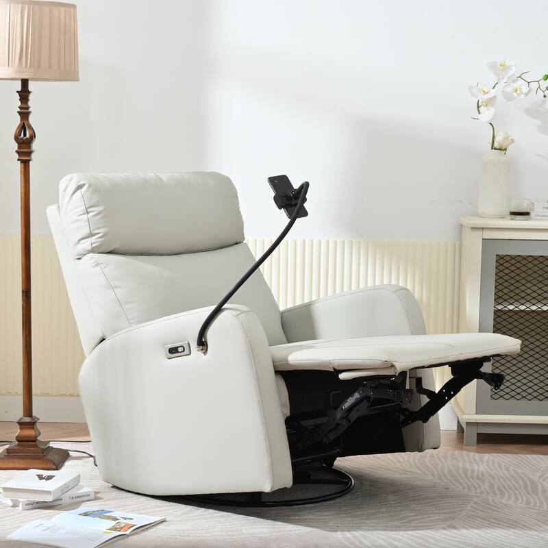 Grey Electric Power Recliner Chair with 270° Swivel, USB Ports and Adjustable Footrest for Living Room & Nursery