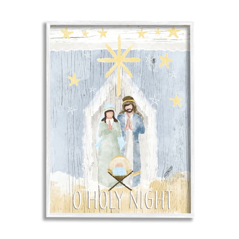 Stupell Holy Night Holiday Nativity Stable Yellow Stars Framed Wall Art - Blue