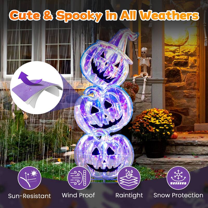Gymax 3.4 Ft Halloween Decorations Light up Stacked Pumpkins Standing