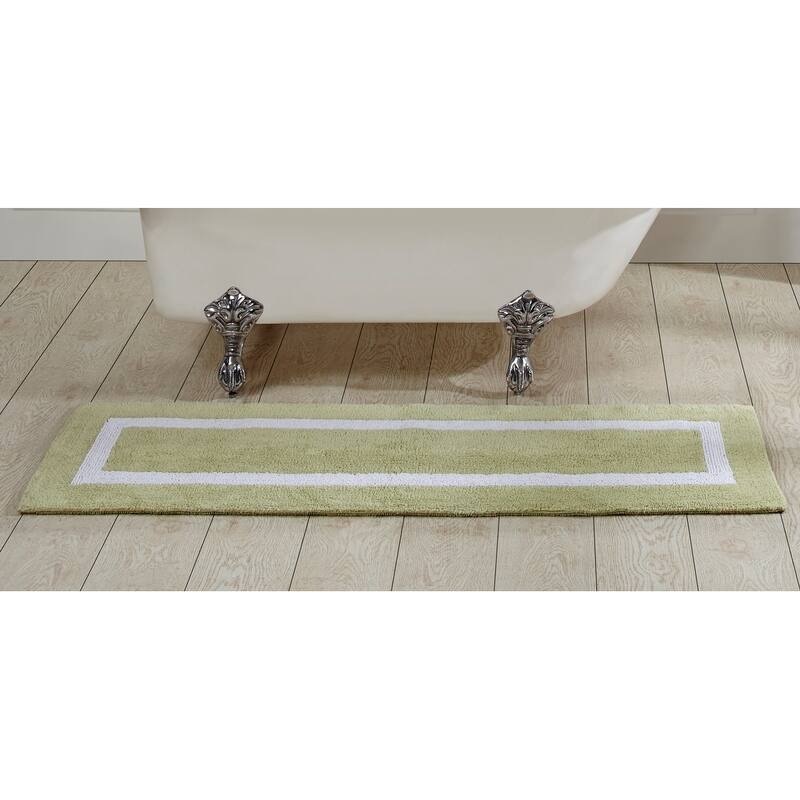 Better Trends Hotel Collection in Race Track 100% Cotton Super Absorbent Reversible Double Sided Machine Washable Bath Mat Rug - 20" x 60" Runner - Sage & White