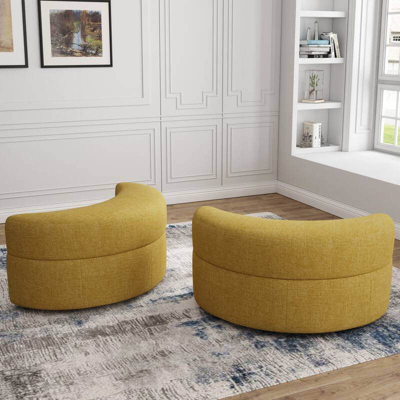 Chenille Half Moon Storage Ottoman(Set of 2)