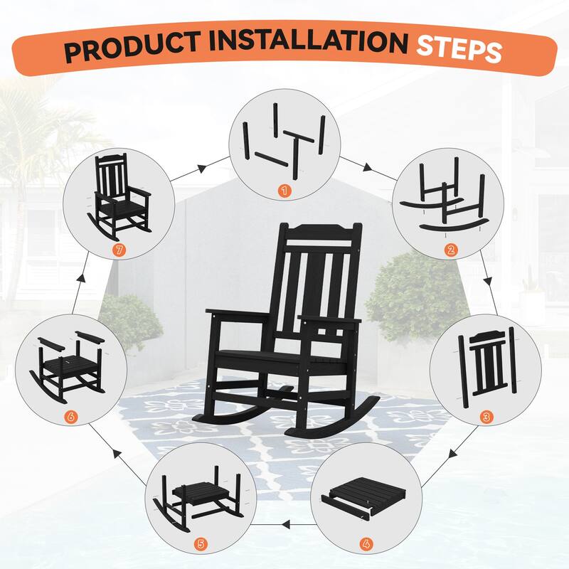 Outdoor Patio HDPE Rocking Chiar, Extra Wide Seat & Backrest