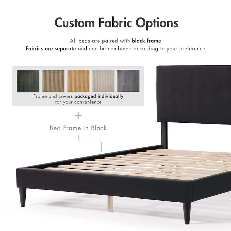Furniture of America Modern Corduroy Queen Size Platform Bed, No Box Spring Needed