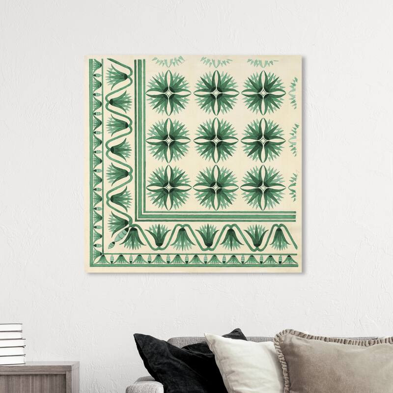 Wynwood Studio Canvas Abstract Floor Covering Deep Green White and Cream White Traditional Wall Art Canvas Print - 40 x 40