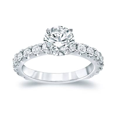 Auriya Platinum Classic 2 1/2ctw Round Diamond Engagement Ring Certified (H-I, SI1-SI2)