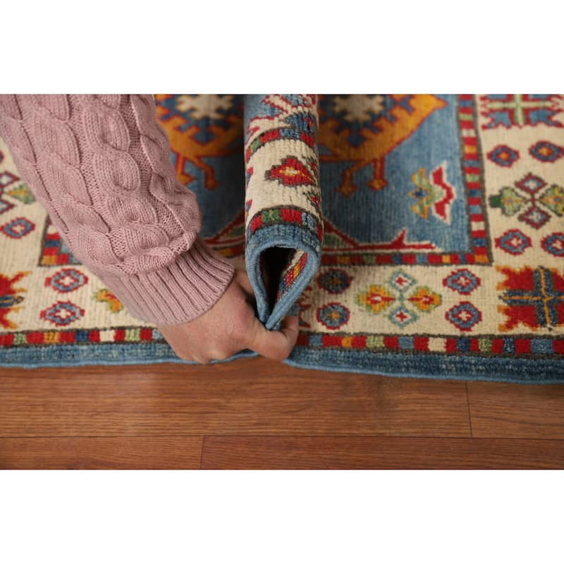 Light Blue Geometric Kazak Foyer Rug Handmade Wool Carpet - 2'0" x 3'0"