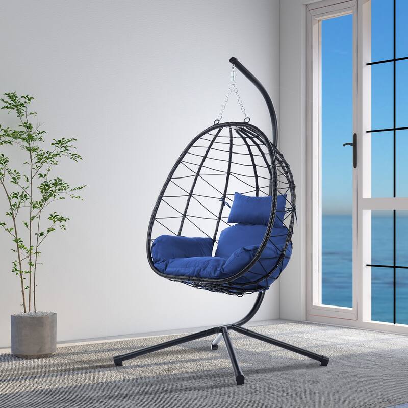 Wicker Hanging Egg Chair with Stand for Home Balcony - 77
