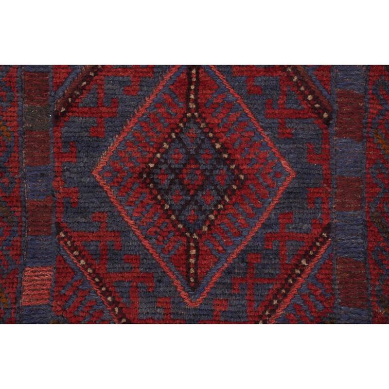 Hand Knotted Oriental 100% Wool Carpet Traditional Tribal Red Balouch Runner Rug - 7' 10'' X 2' 0''