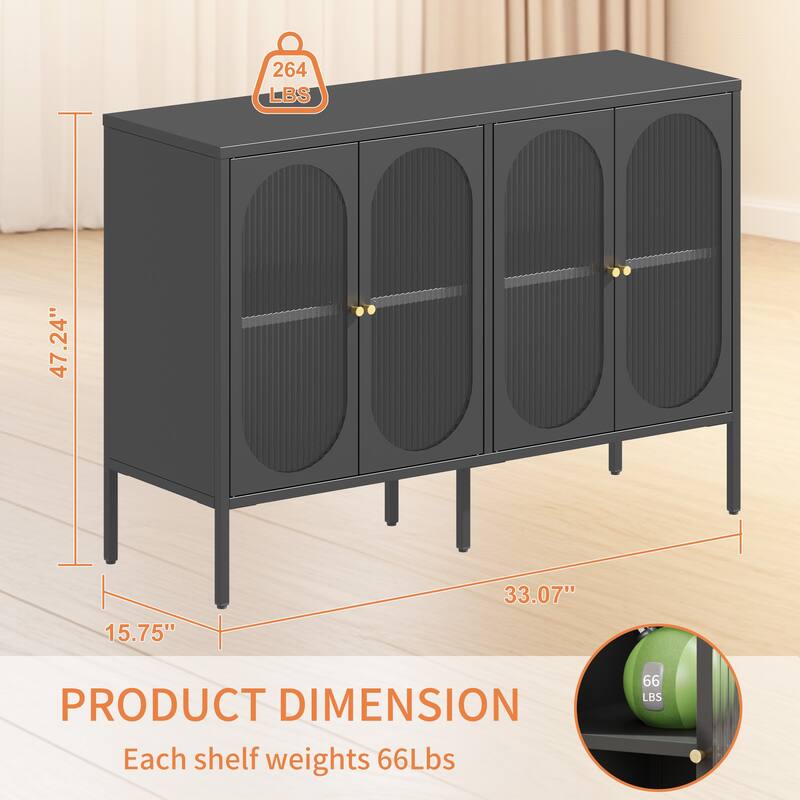 Metal Sideboard Cabinet with 4 Glass Door, Steel Locker Sideboard Buffet Cabinet, with 4 Doors, Kitchen Storage Cabinet