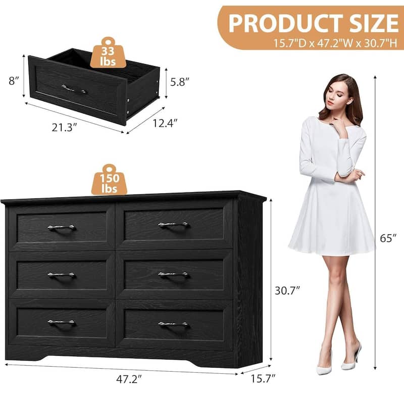 6 Drawers Dresser, TV Stand, Storage Organizer for Bedroom,Living Room