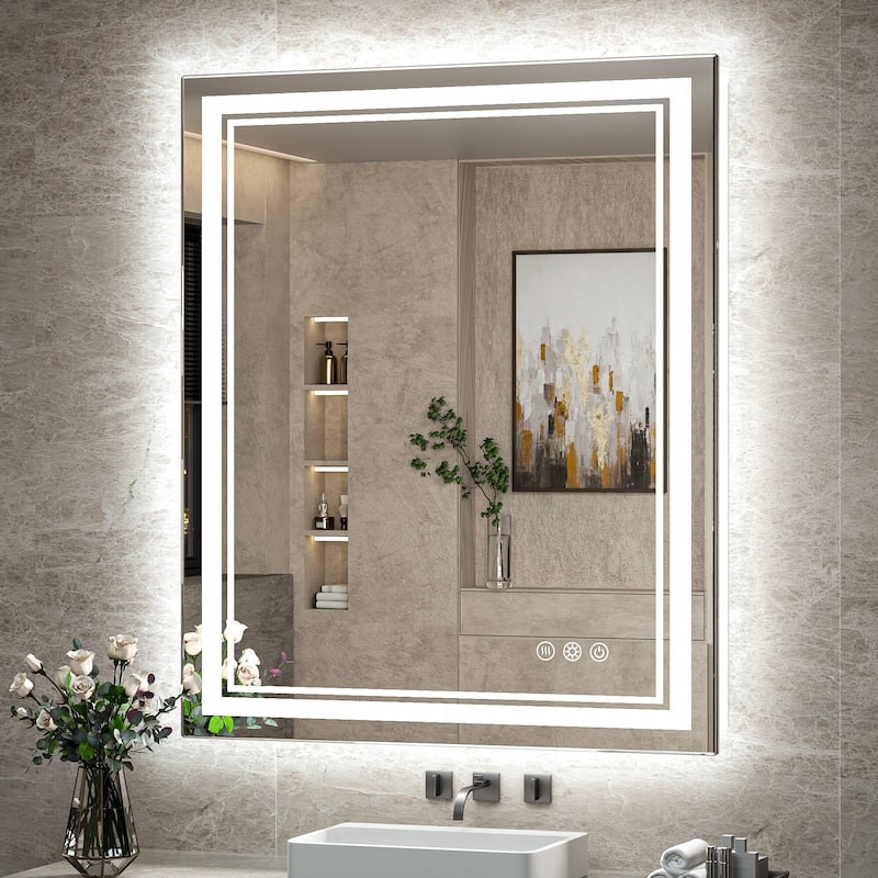 Keonjinn LED Front Light and Backlit Bathroom Vanity Wall Mirror, 3 Color Temperatures, Anti-fog