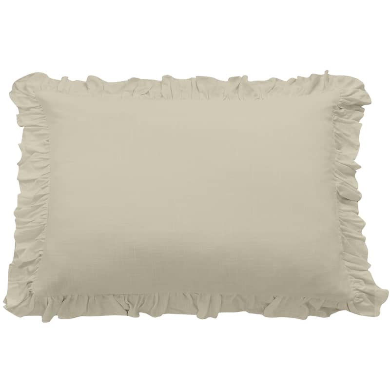 HiEnd Accents Lily Washed Linen Ruffled Dutch Euro Pillow, 27"x39" - Light Tan