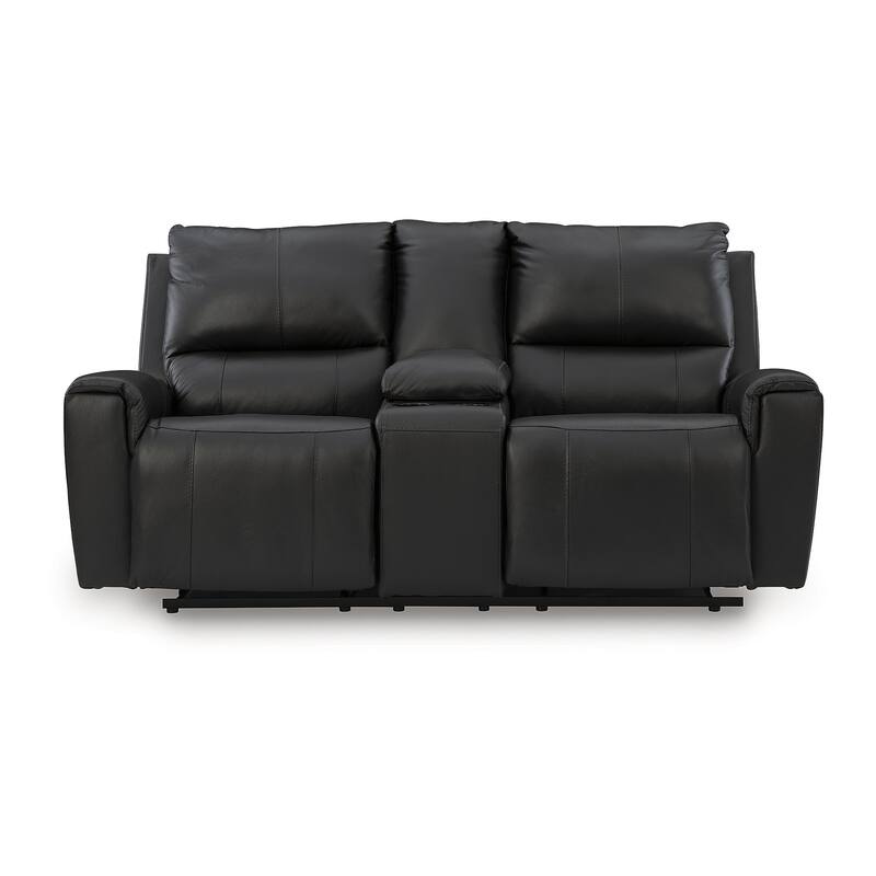 Signature Design by Ashley Glassmere Black Reclining Loveseat with Console - 74" W x 40" D x 40" H