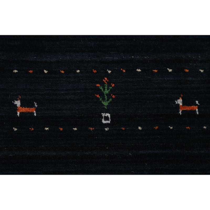 Dark Navy Blue Tribal Gabbeh Oriental Rug Hand-Knotted Wool Carpet - 3'0" x 5'0"