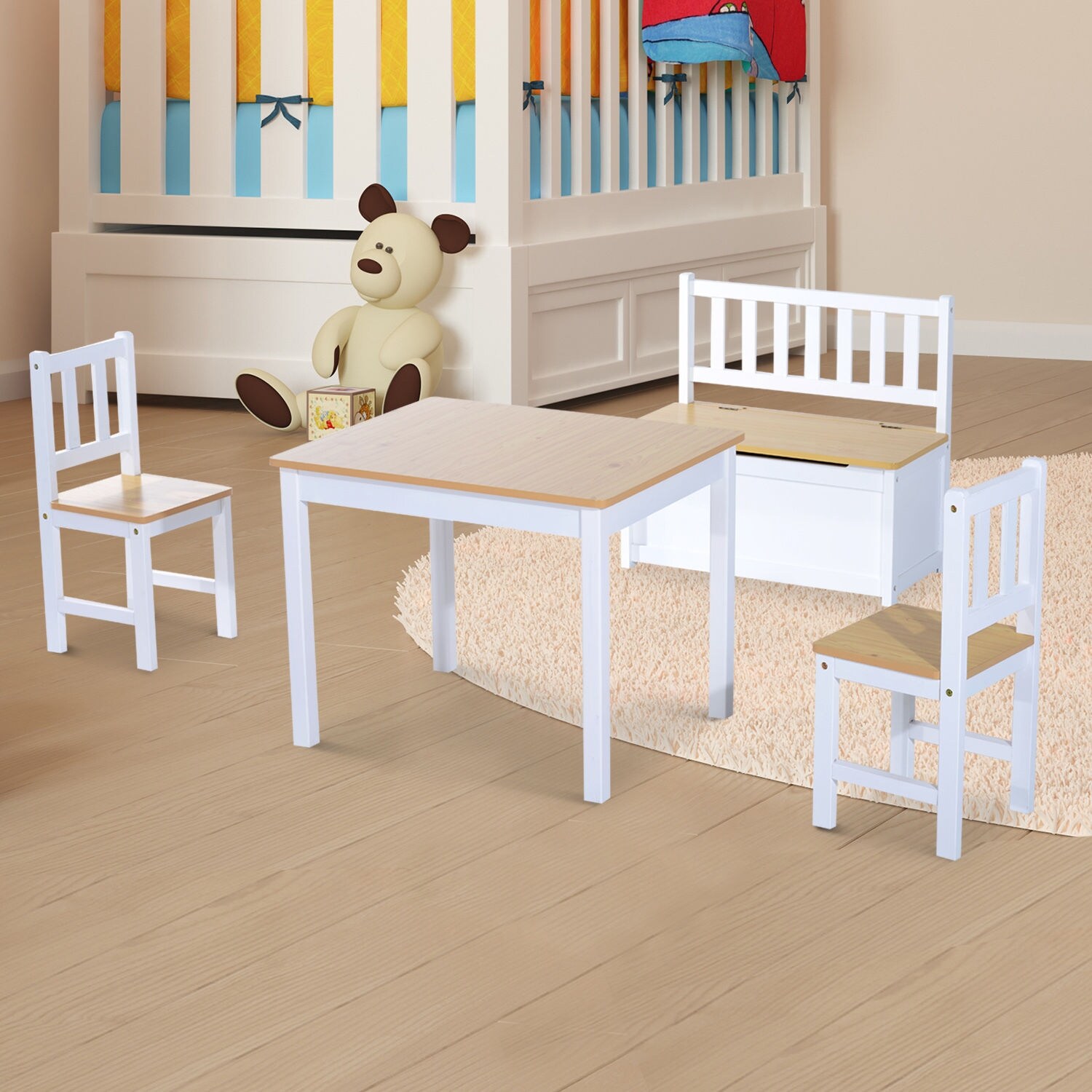 Qaba 4 Piece Childrens Table Set with Kids Storage Bench On Sale