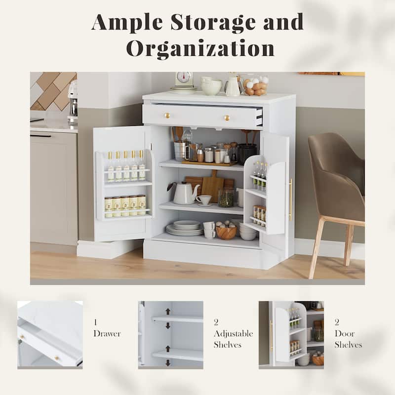 Roomfitters Modern Freestanding Kitchen Pantry, Buffet and Coffee Bar Cabinet, Set of 2, White