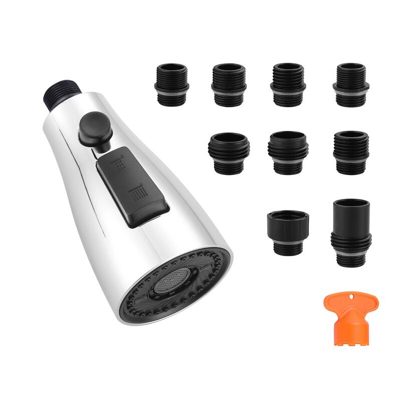WOWOW 1/2 in. Kitchen Faucets Head with 3-Spray Modes and 9 Adapters - Polished Chrome
