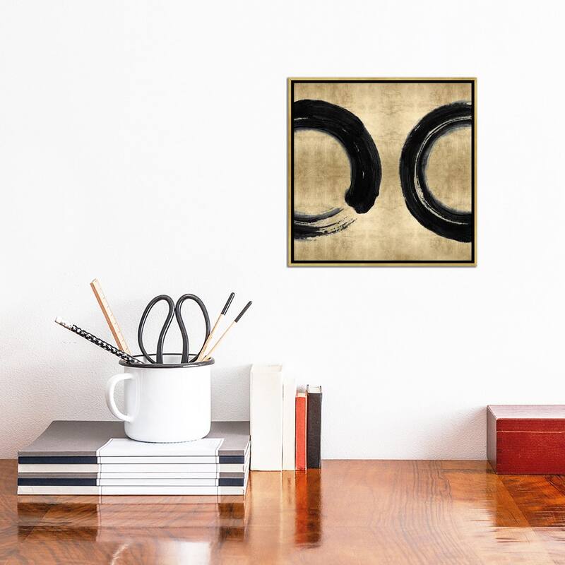 iCanvas "Black Zen Circle on Gold II" by Ellie Roberts Framed Canvas Print