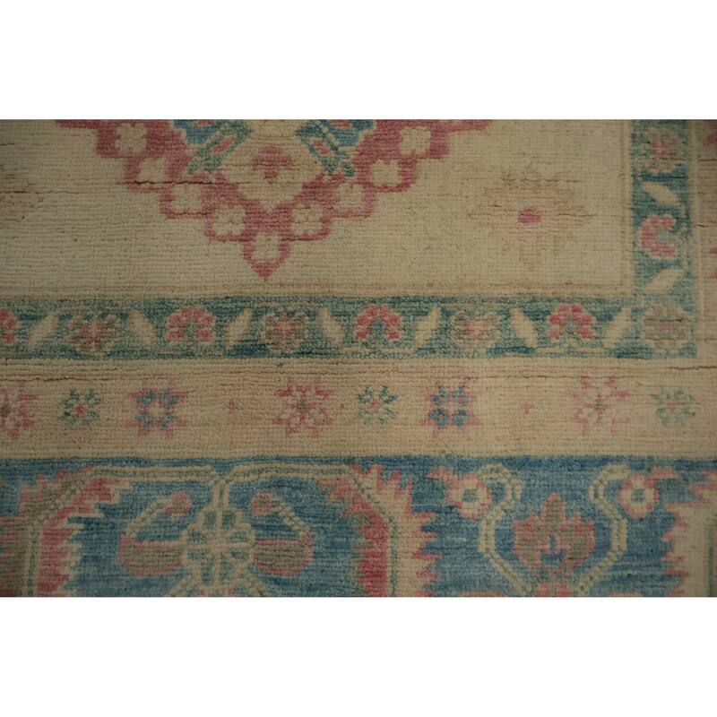 Hand Knotted Oriental 100% Wool Carpet Traditional Geometric Beige & Ivories Kazak Area Rug - 9' 10'' X 8' 0''