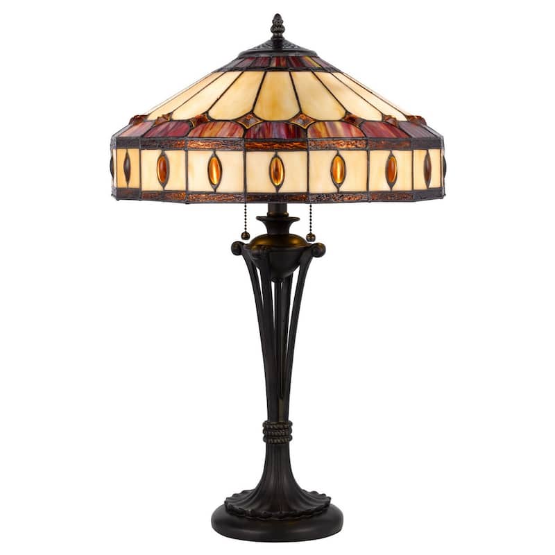 26” Traditional Metal Table Lamp with Ivory and Red Dome Glass Shade Rotary Socket for Bedroom or Office - 26”H x 16”W x 16”D