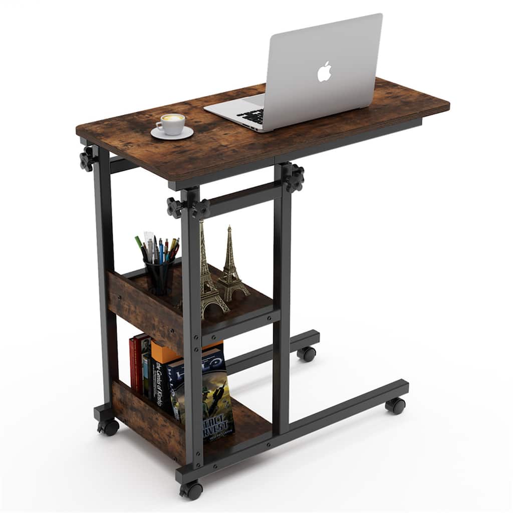Mobile Snack Side Table, Height Adjustable C Shaped Bedside Table