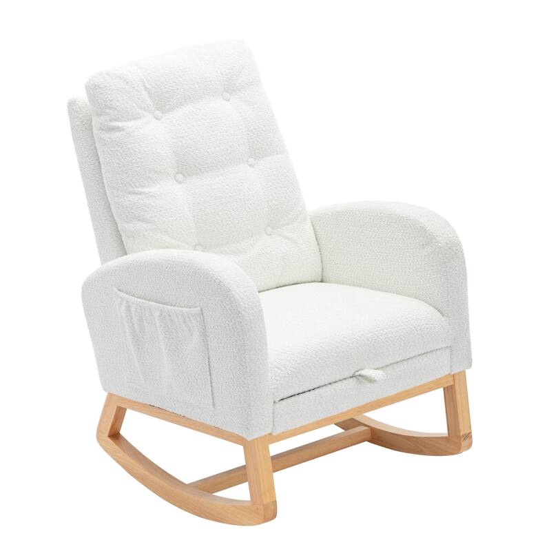 Comfortable Rocking Chair with High Backrest and Armrests, Ideal for Relaxing in Bedroom or Living Room.