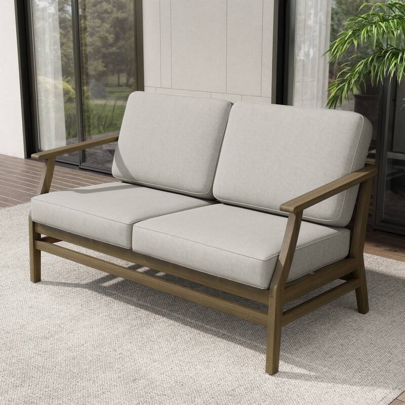 Teak Outdoor Patio Club Chairs Loveseat with Cushions