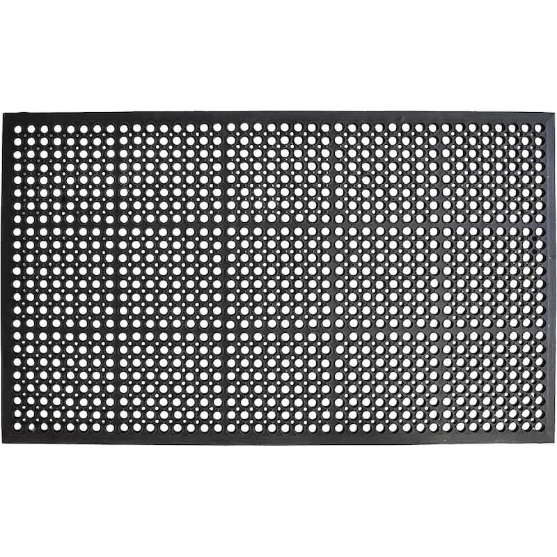 HomeRoots 36" X 36" Black Geo Circles Outdoor Rubber Door Mat - 36' X '36