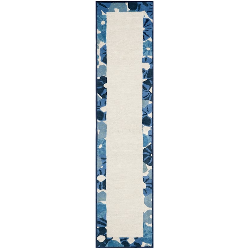 Martha Stewart by SAFAVIEH Poppy Border Wool/ Viscose Rug - 2'3" x 10' Runner - Azurite Blue