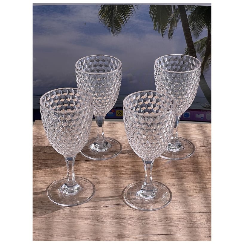 LeadingWare Designer Acrylic Diamond Cut Wine Glasses Set of 4 (12oz