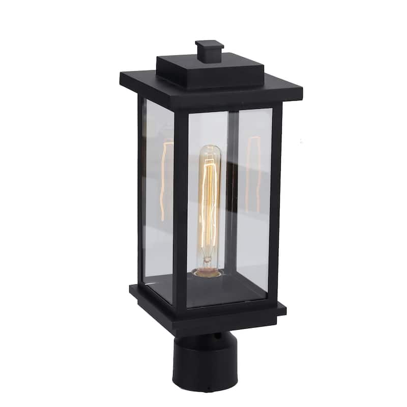 Modern Farmhouse 1-Light Black Outdoor Post Lights Patio Wall Sconces - L 6.7" x W 6.7" x H 17.7"