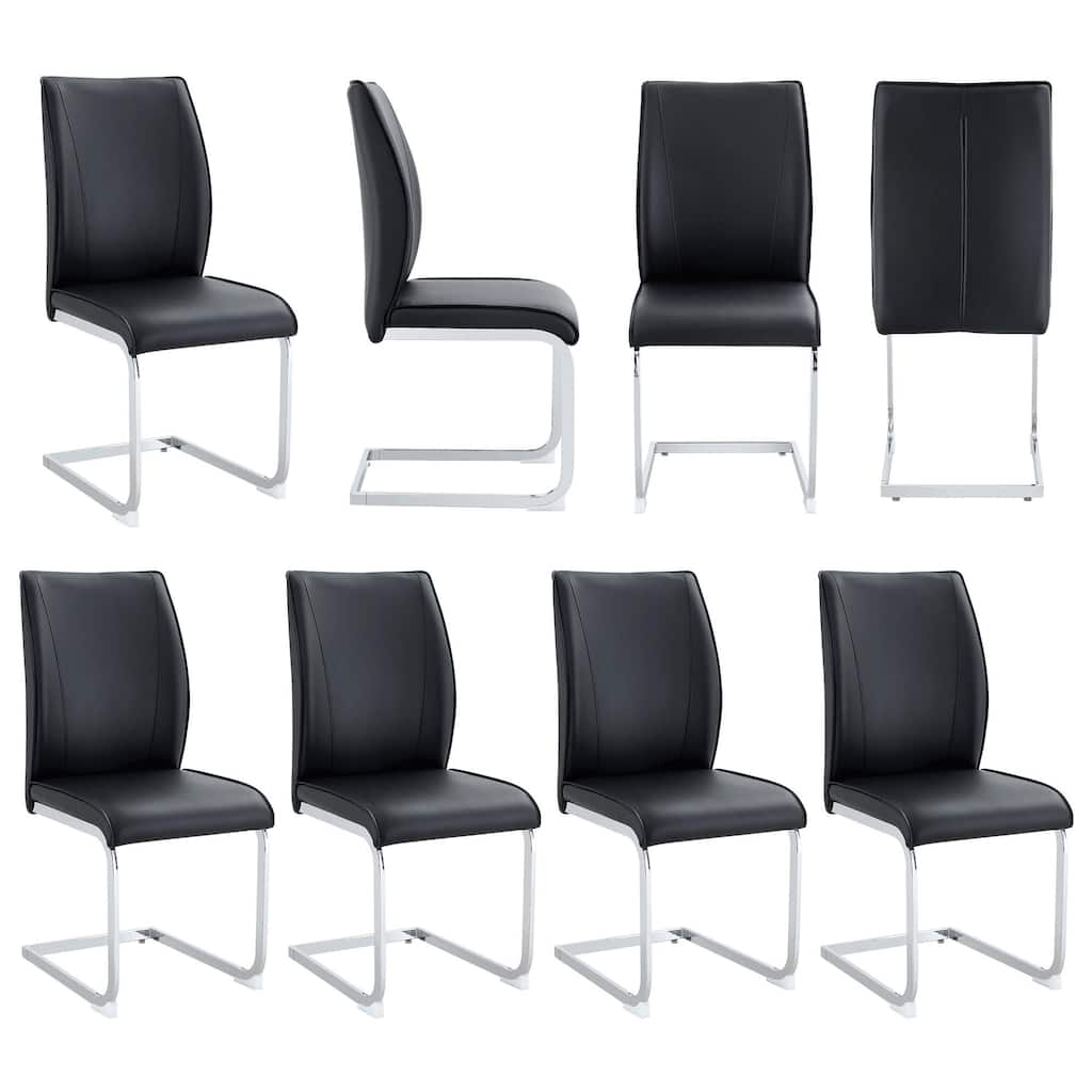 Luxury Simple Arch Chair - Set of 8 PU Material High Resilience Dining Chair with Arched Metal Leg