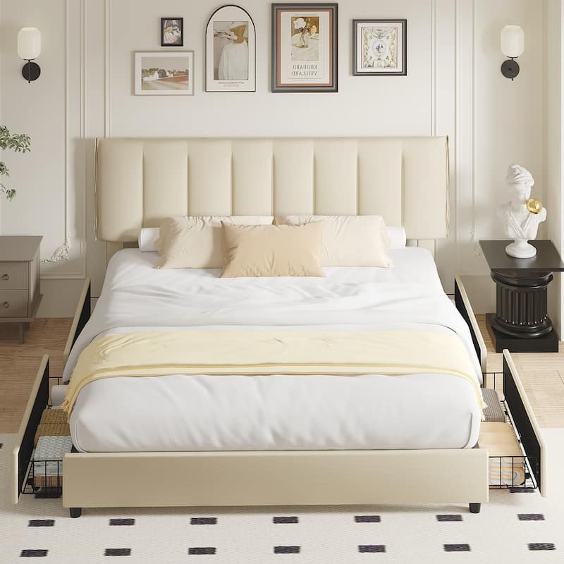 Javlergo Bed Frame with Storage Drawers, Upholstered Platform Bed Frame with Adjustable Headboard