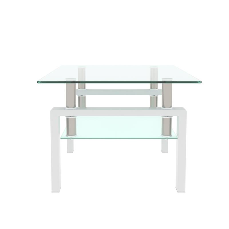 Modern Clear Coffee Table with Metal Base and Storage Shelf