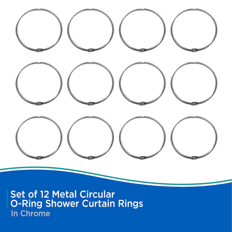 Kenney Circular O-Ring Shower Curtain Rings, Set of 12 - Chrome