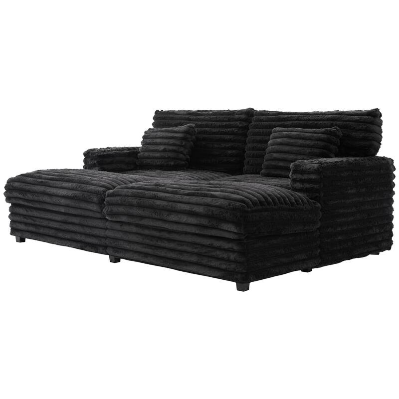 Oversized Double Chaise Lounge Sofa, Living Room 2 Seater Sofa Upholstered Sleeper Sofa Bed Daybed with USB Ports & Cup Holders